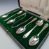 Around 1916 British Antique Pure Silver (925 Silver) 6 Teaspoons & Sugar Tong Set in Case Walker & Hall